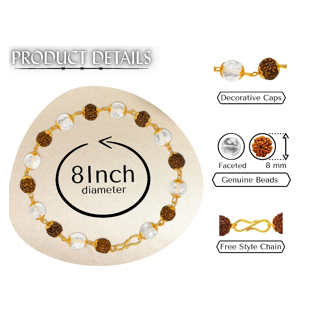 Faceted Sphatik Crystal and Rudraksha Bracelet (Gold Chain)