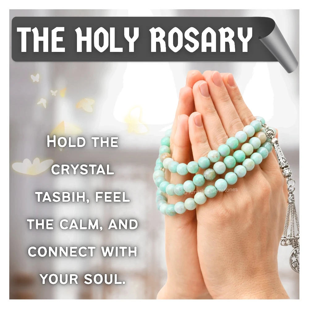 Amazonite Crystal Tasbeeh Sibha Prayer Beads (Silver)