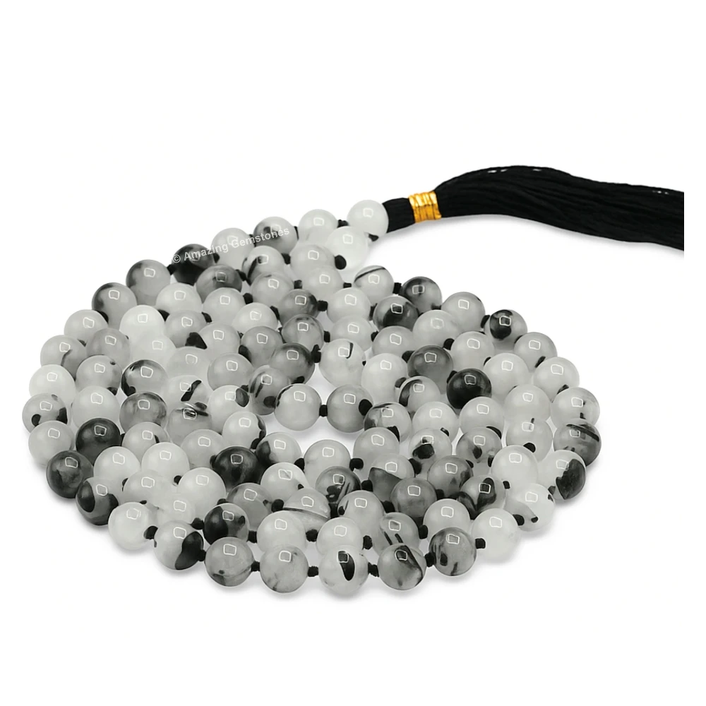 Black Rutilated Quartz Mala (Hand Knotted)