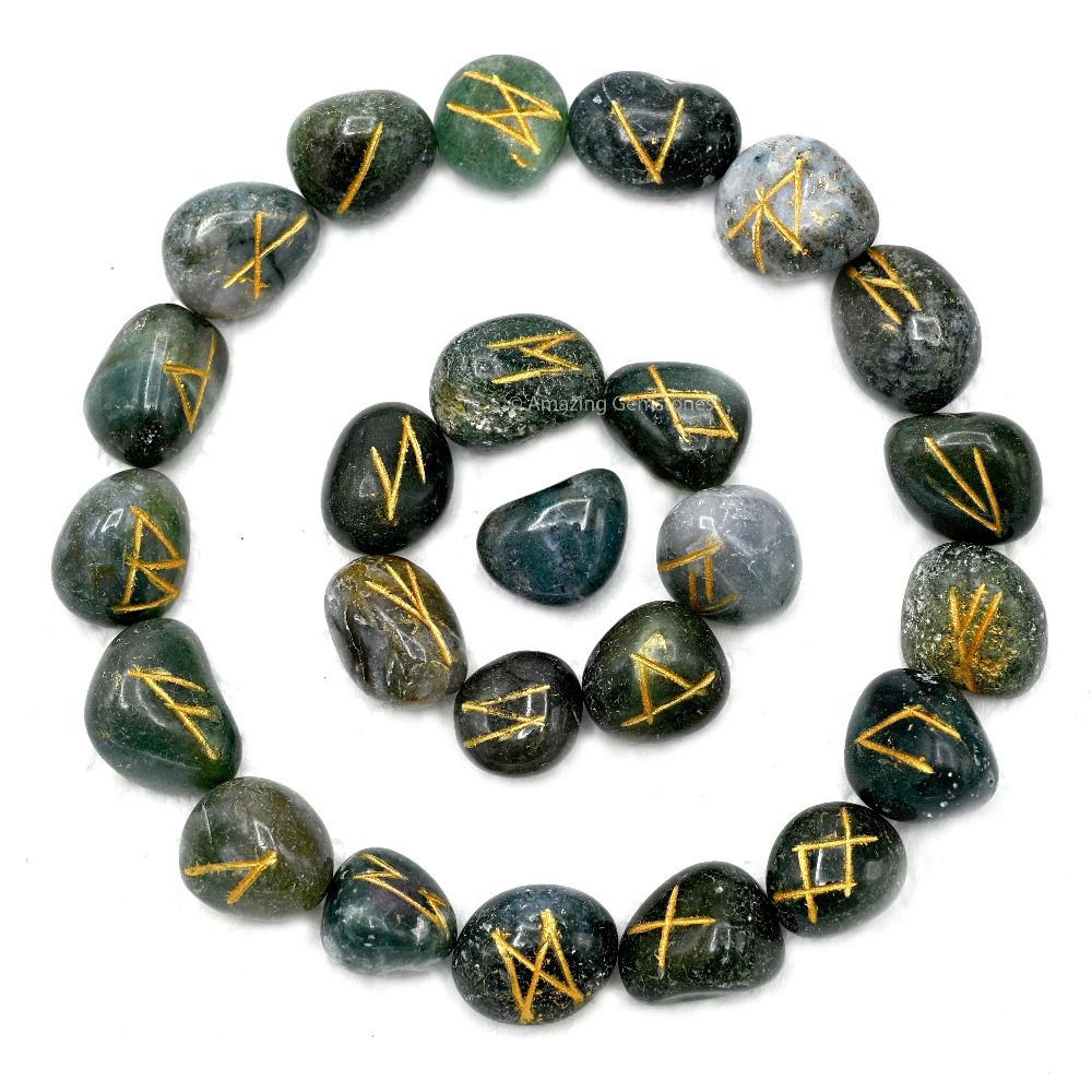 Moss Agate Rune Stones Set