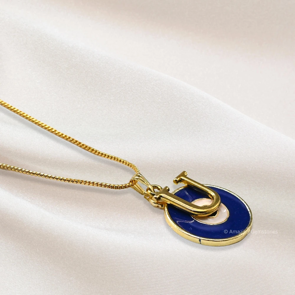 Evil Eye Pendant Necklace with U Initial