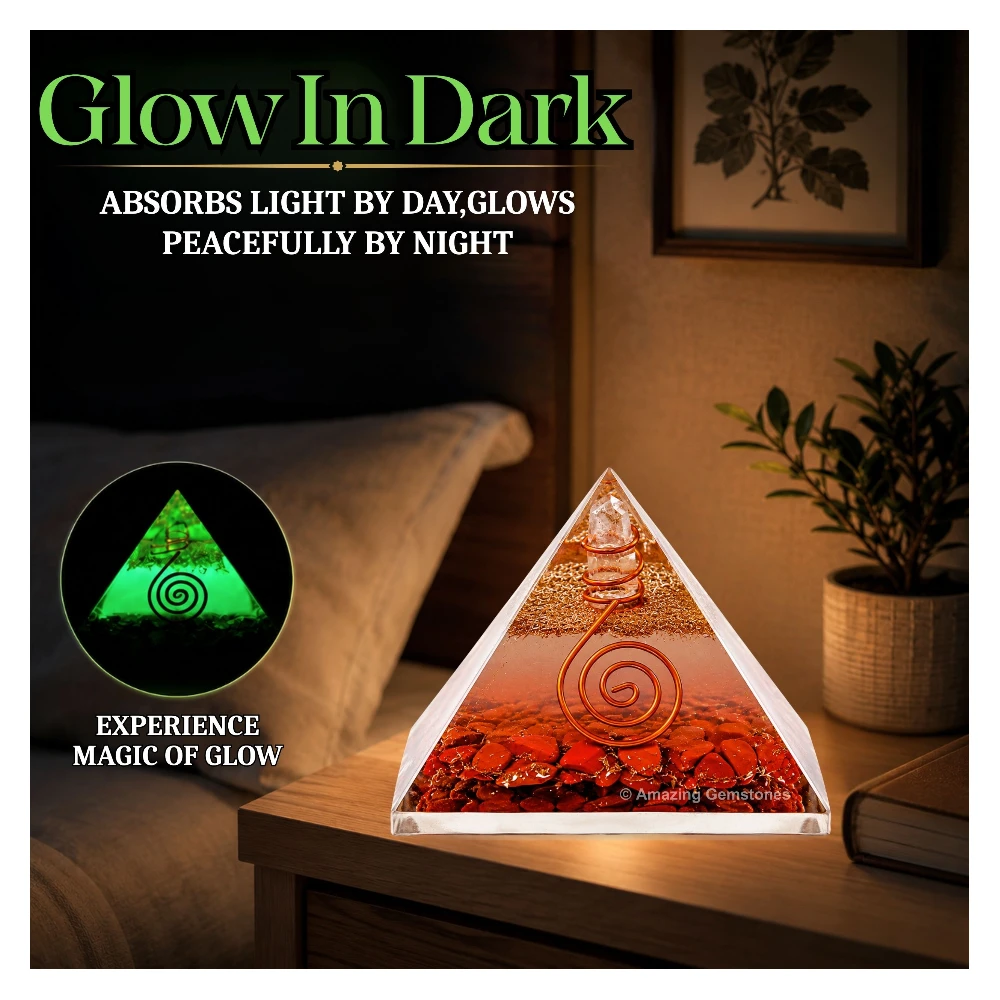 Red Jasper Orgone Pyramid - Glow in Dark