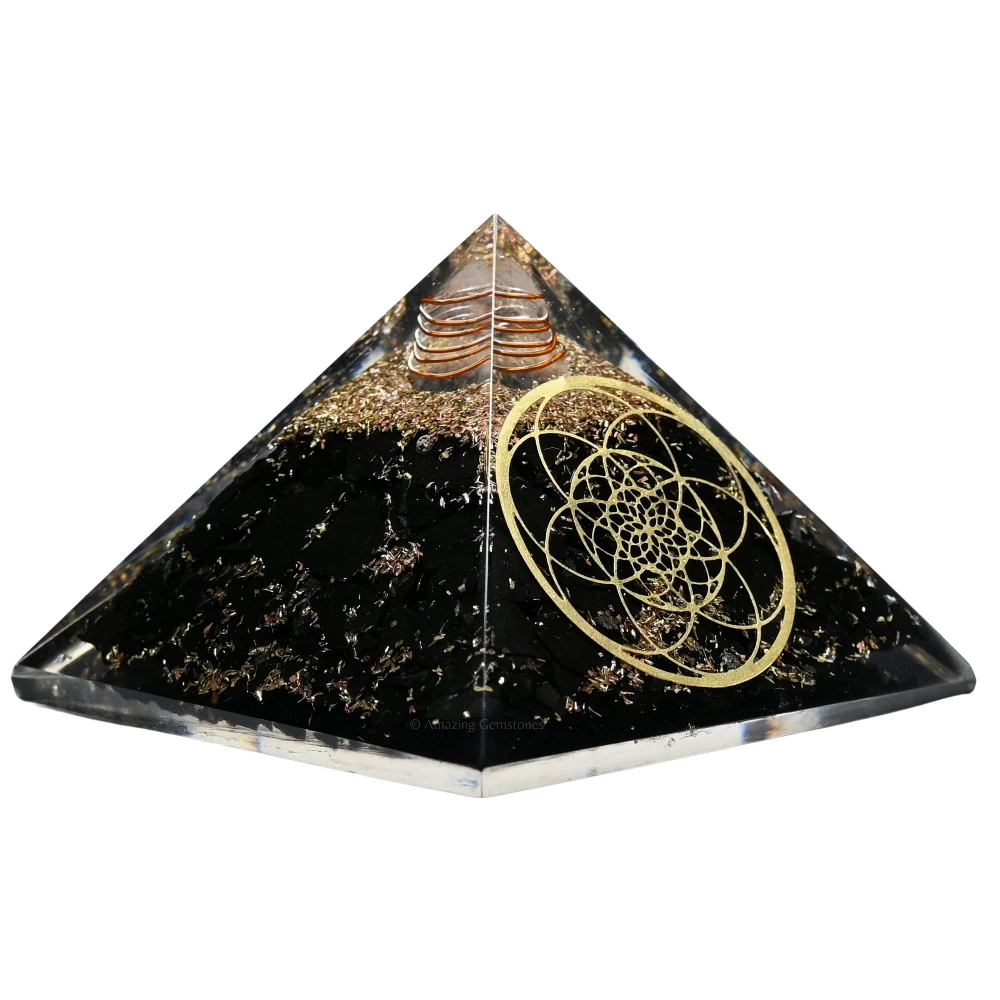 Black Tourmaline Orgone Pyramid - Seed of Life
