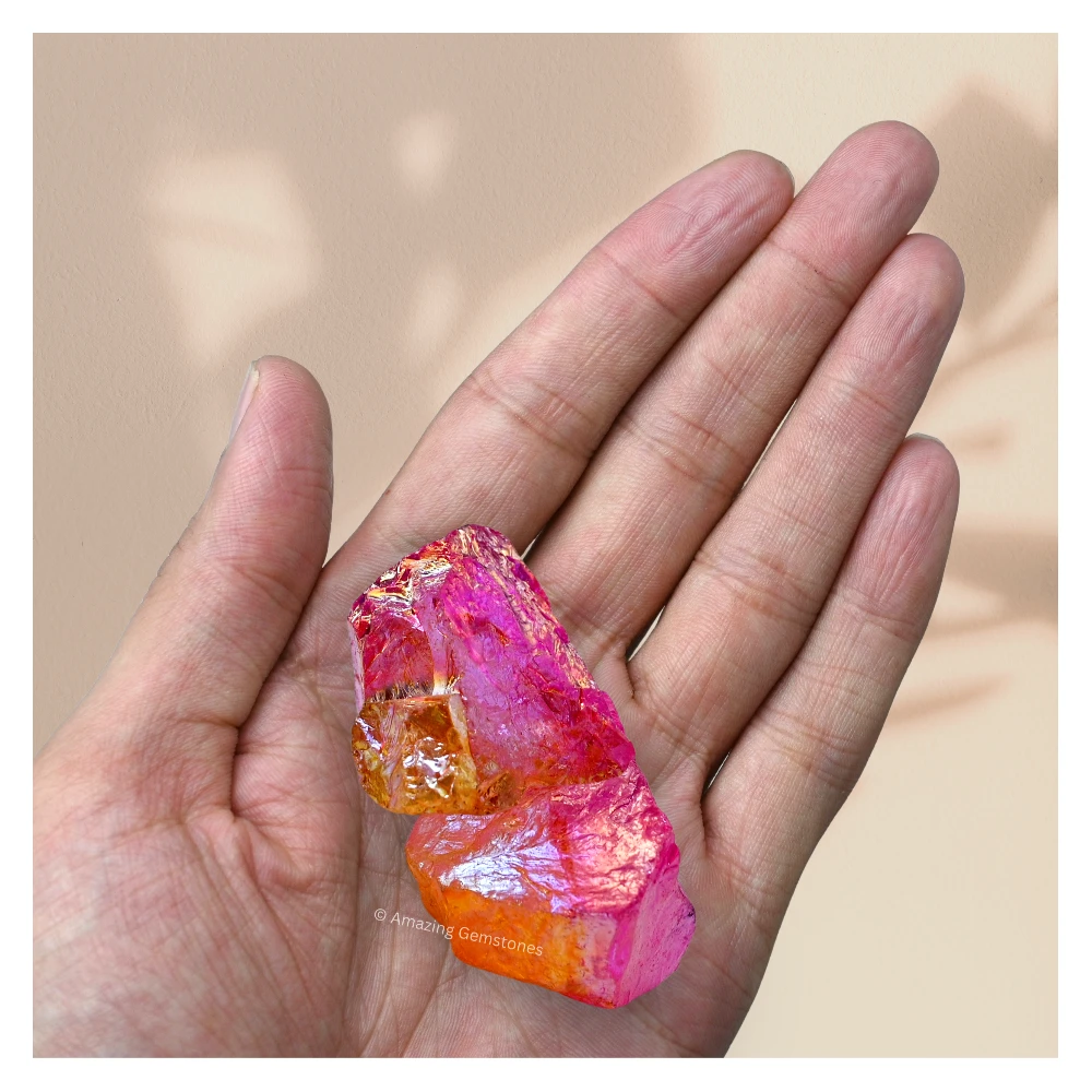 Rose-Tangerine Aura Quartz Raw Crystals (2 Pieces)