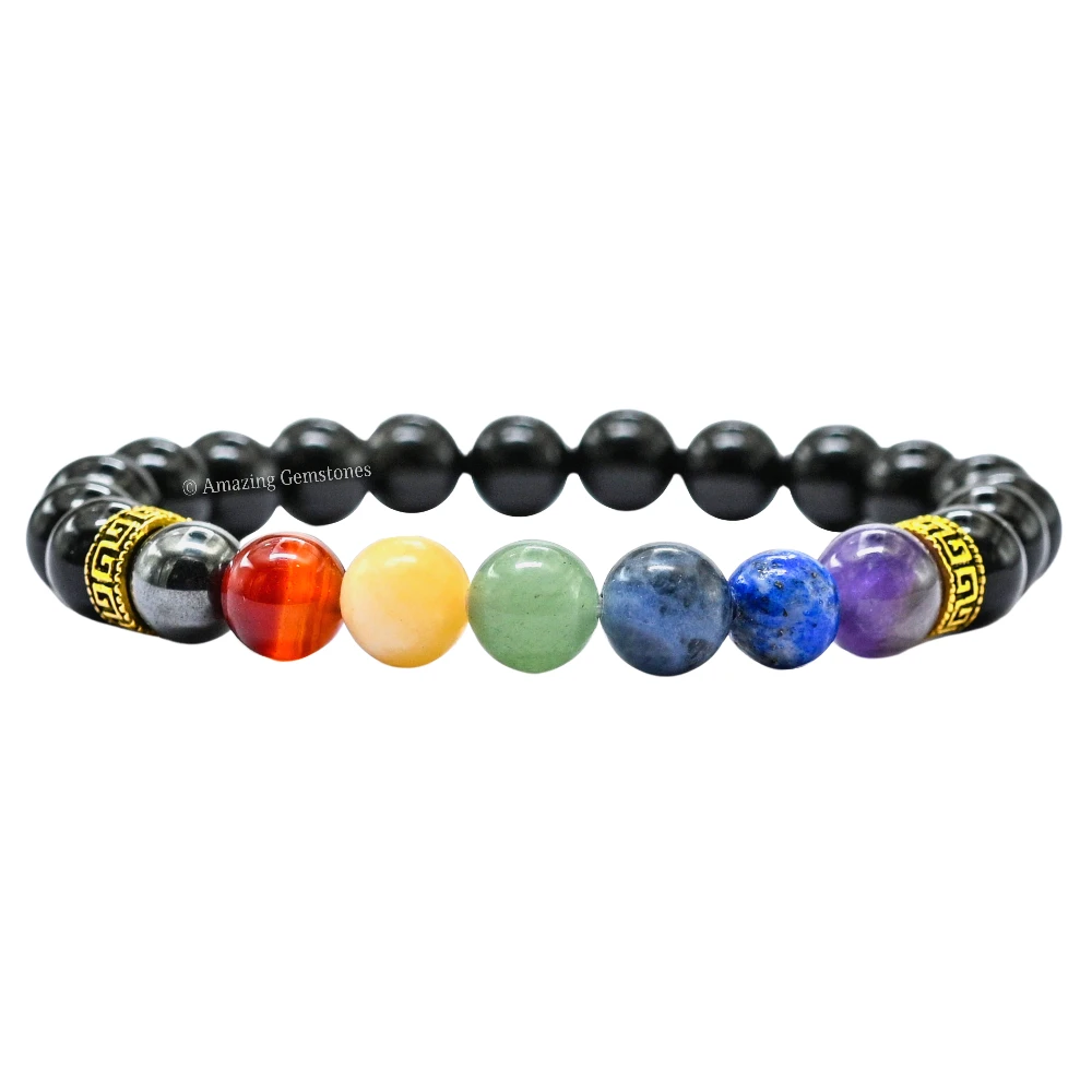 Black Obsidian Chakra Bracelet (Strechable)