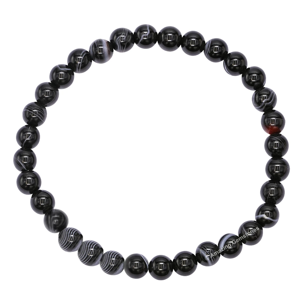 Black Banded Healing Crystal Bracelets - 6mm Beads