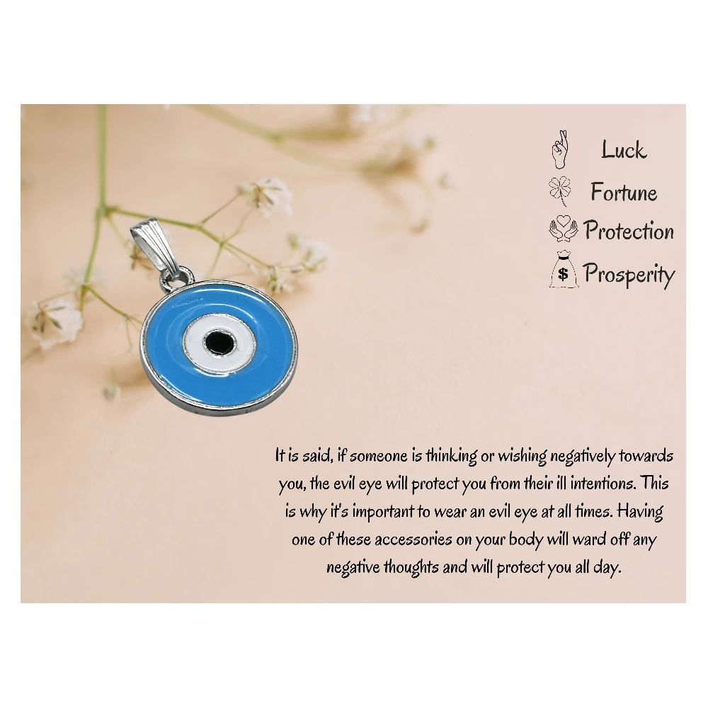 Sky Blue Evil Eye Pendant - Round (Silver)