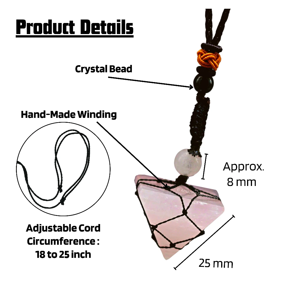 Rose Quartz Pyramid Pendant Necklace (Macrame)