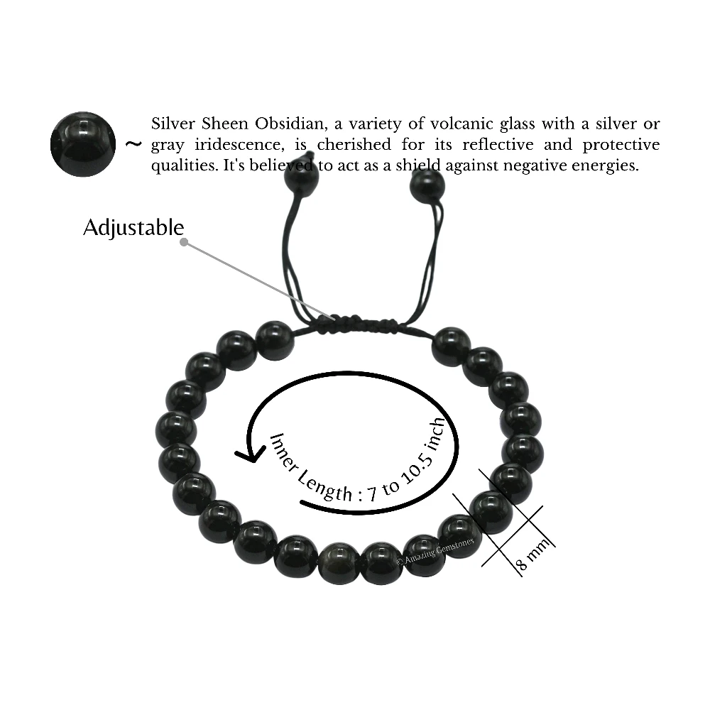 Silver Sheen Obsidian Bracelet (Adjustable)
