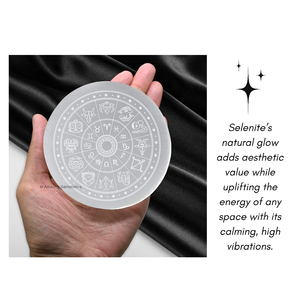 Selenite Charging Plate - Zodiac Sign (4 Inch)