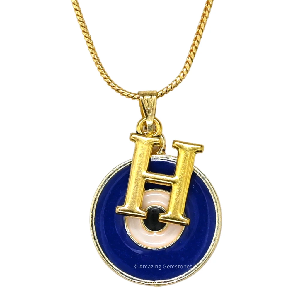 Evil Eye Pendant Necklace with H Initial