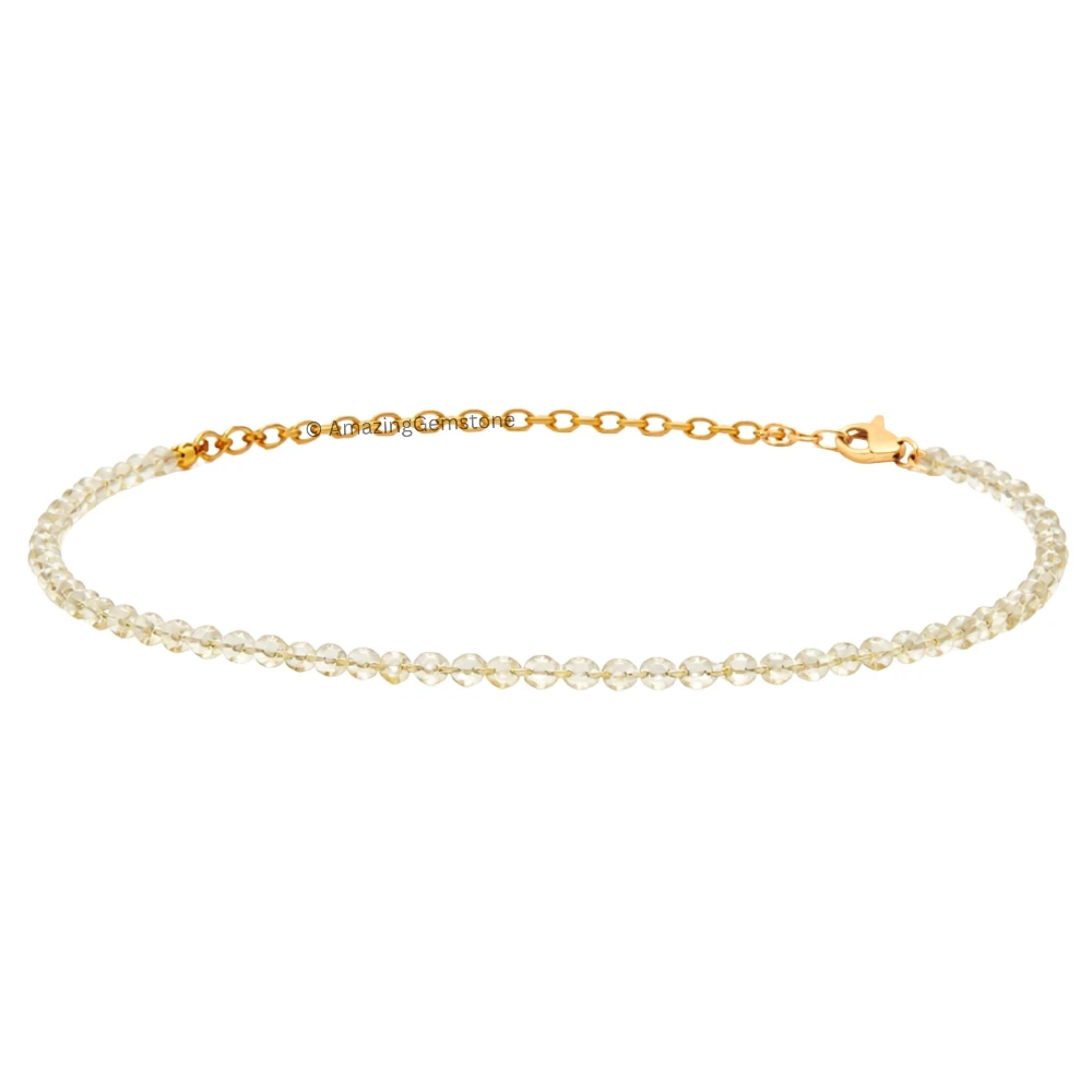 Lemon Quartz Crystal Bracelet - 2mm Faceted Bead (Gold)