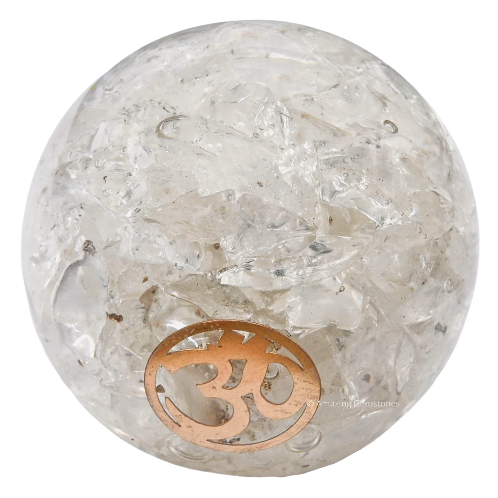Clear Quartz Orgone Sphere- OM (2.5 Inch)
