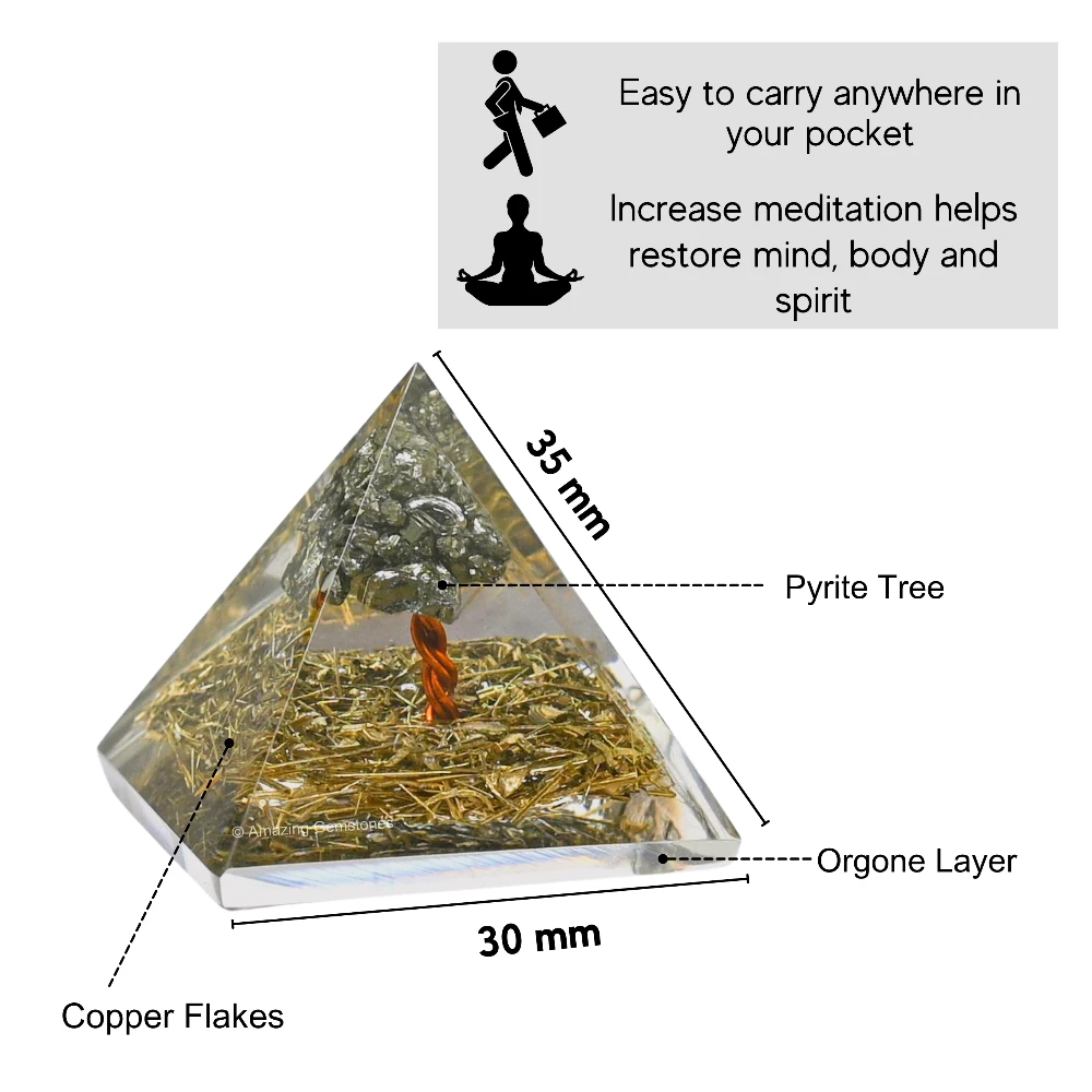 Copper Flakes with Pyrite Tree Orgone Pyramid - Mini