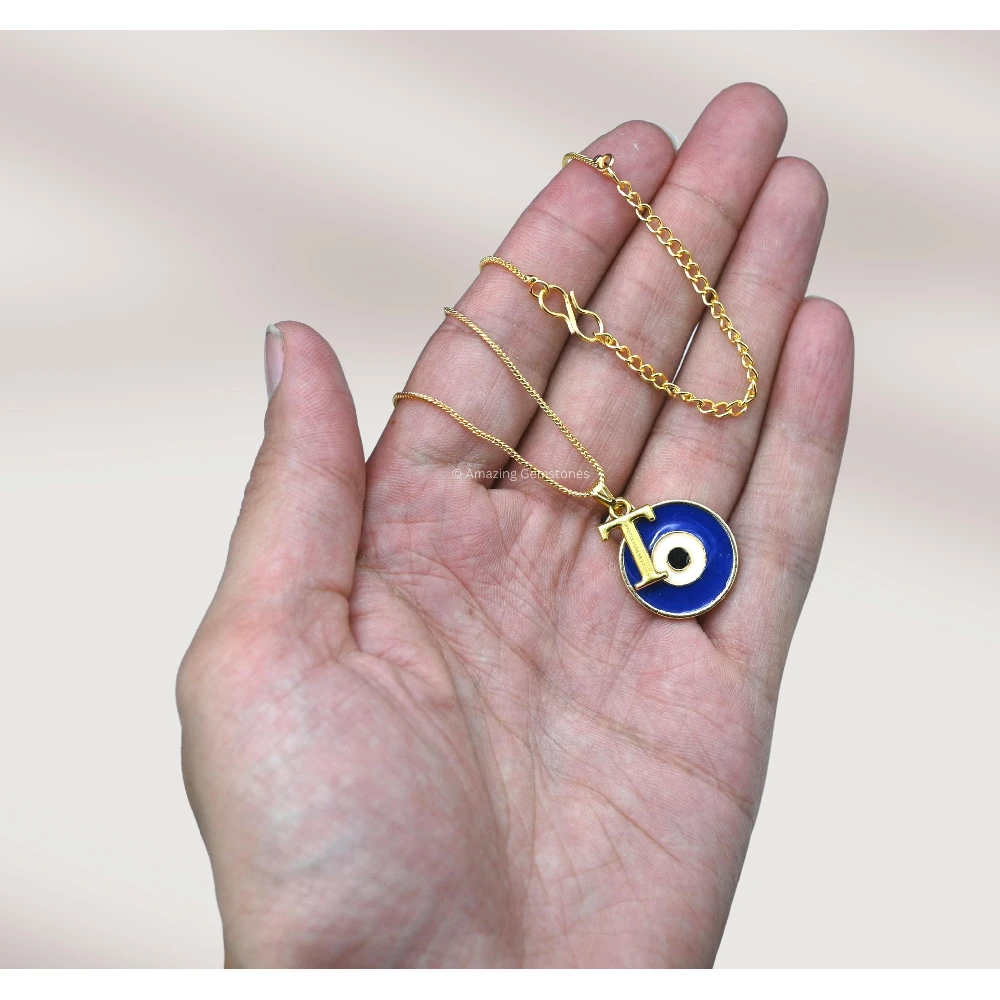 Evil Eye Pendant Necklace with T Initial