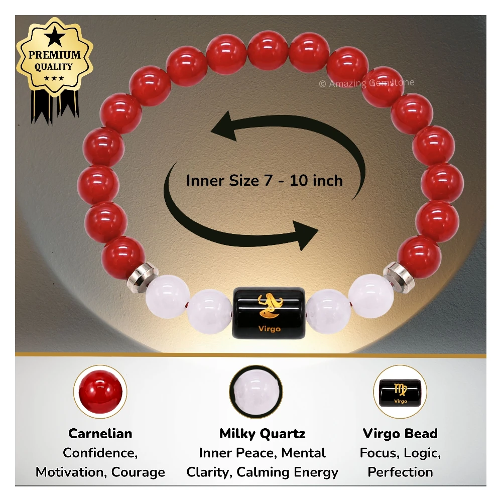 Virgo Birthstone Bracelet - Carnelian & Milky Quartz