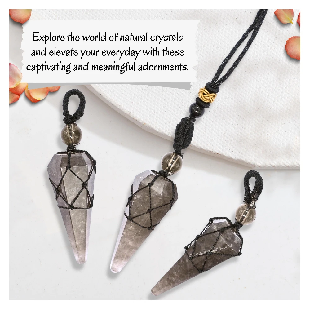 Smoky Quartz Pendulum Pendant Necklace (Macrame)