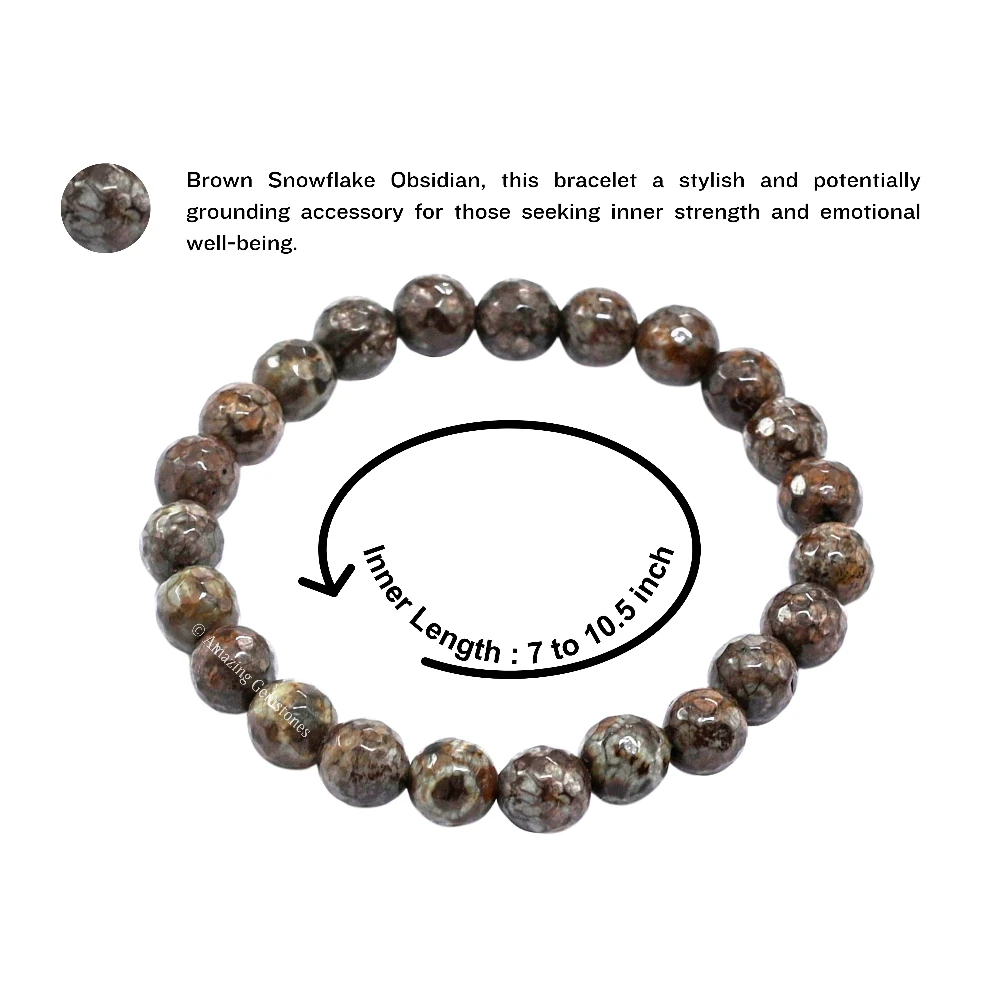Brown Snowflake Obsidian Bracelet (Faceted) (Stretchable)