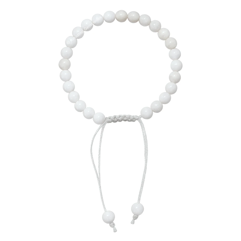 White Moonstone Healing Crystal Bracelets - 6mm Beads (Adjustable)