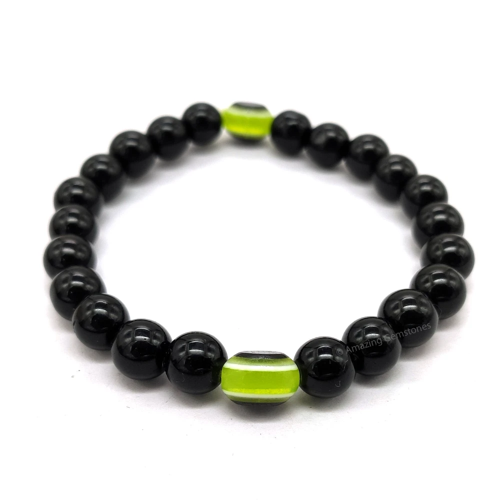 Green Evil Eye and Black Obsidian Bracelet