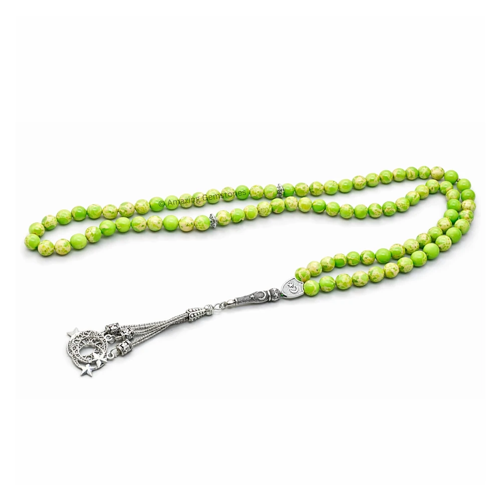 Green Turquoise Crystal Tasbeeh Sibha Prayer Beads (Silver)