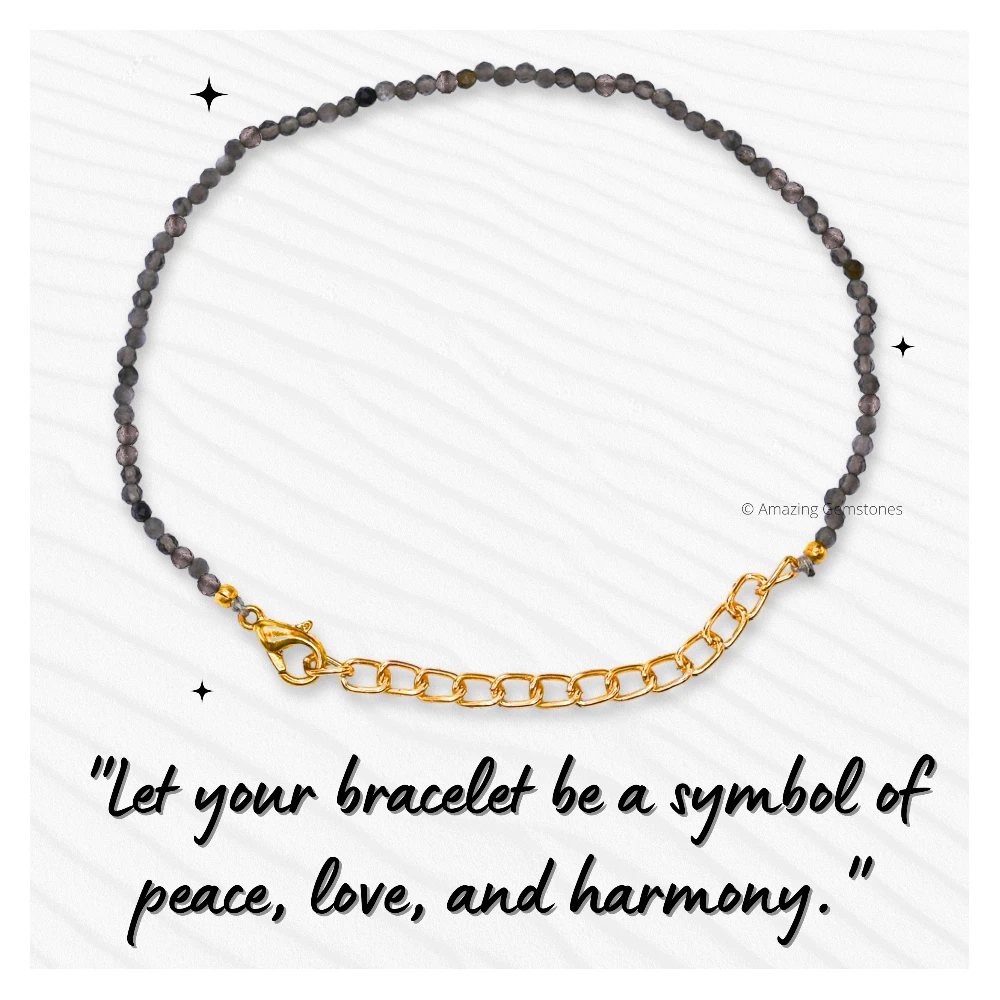 Grey Cats Eye Crystal Bracelet - 2mm Faceted Bead (Gold)