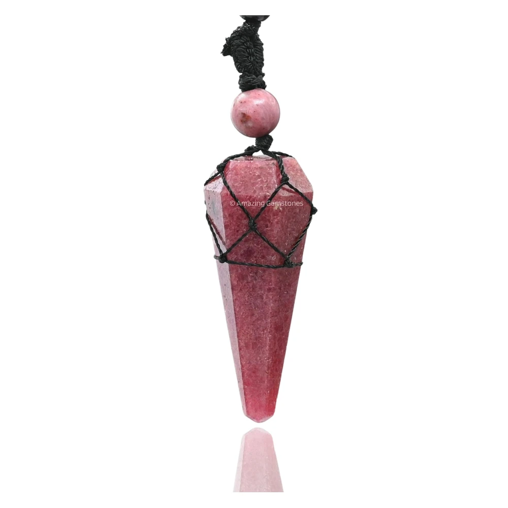 Pink Rhodonite Pendulum Pendant Necklace (Macrame)