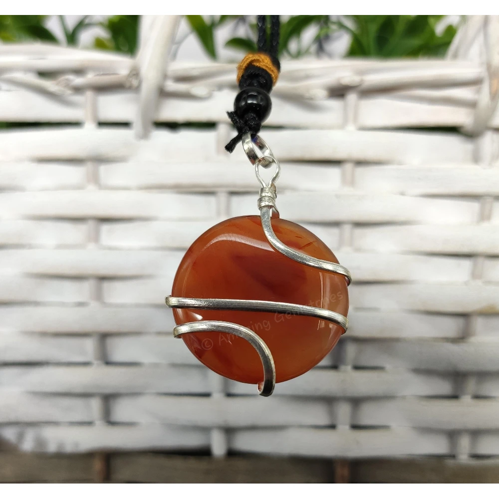 Carnelian Necklace - Spiral Disc (Silver)