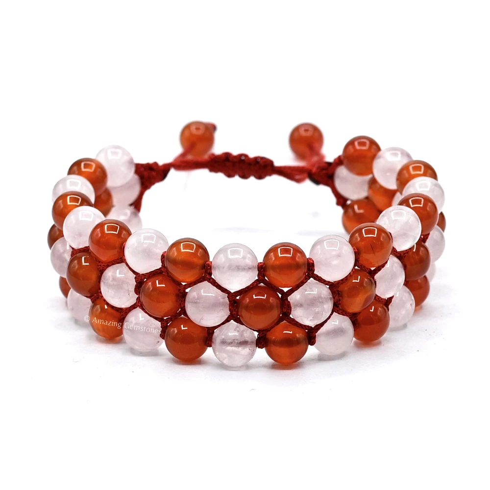 Carnelian, Rose Quartz 3 Layer Bracelet (Adjustable)