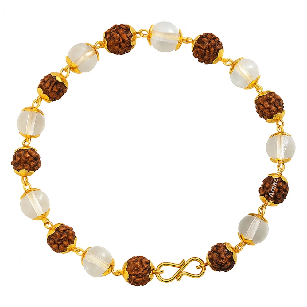Sphatik Crystal and Rudraksha Bracelet (Gold Chain)
