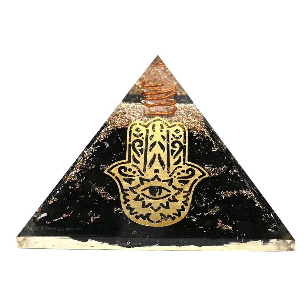 Black Tourmaline Orgone Pyramid - Big Hamsa