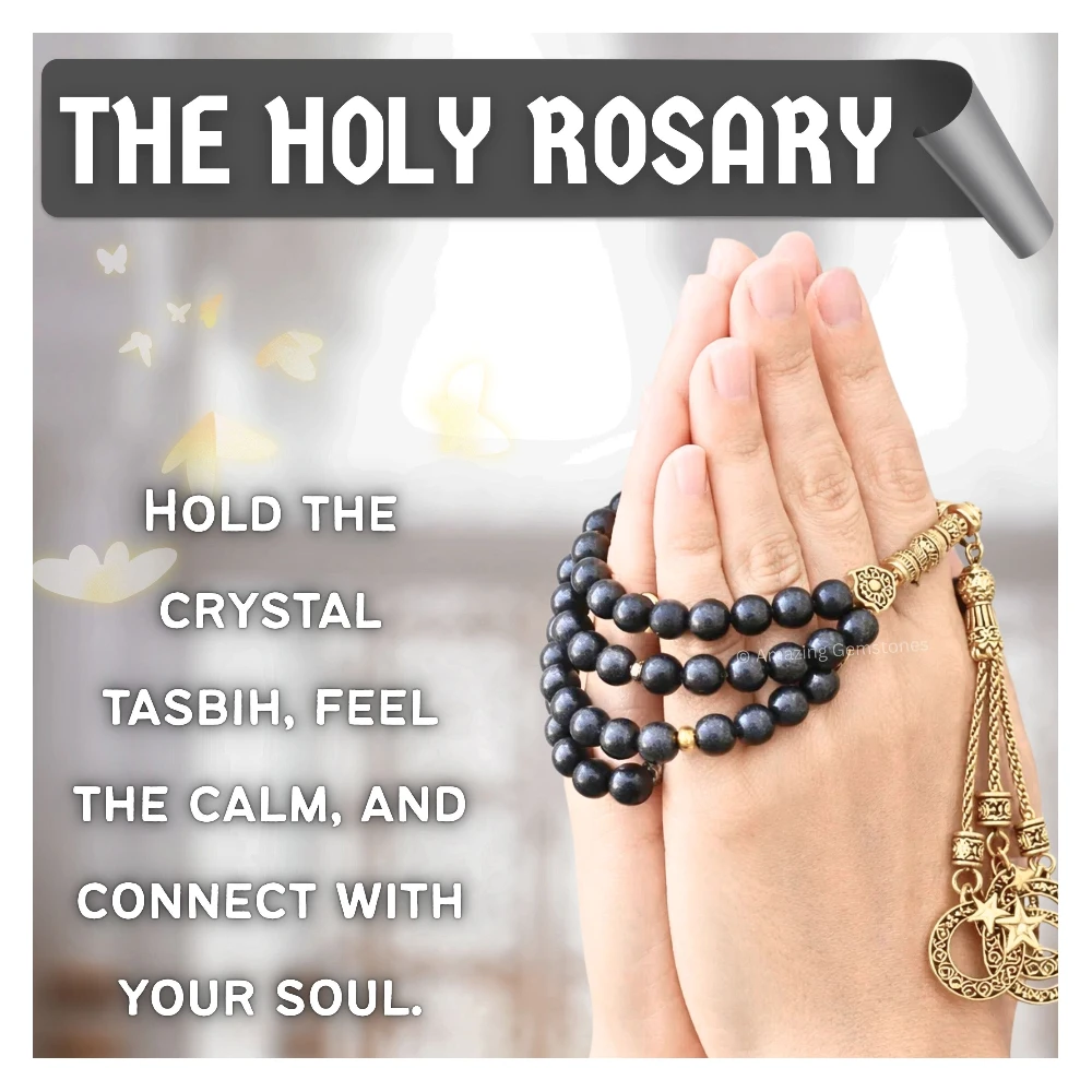 Shungite Crystal Tasbeeh Sibha Prayer Beads (Gold)