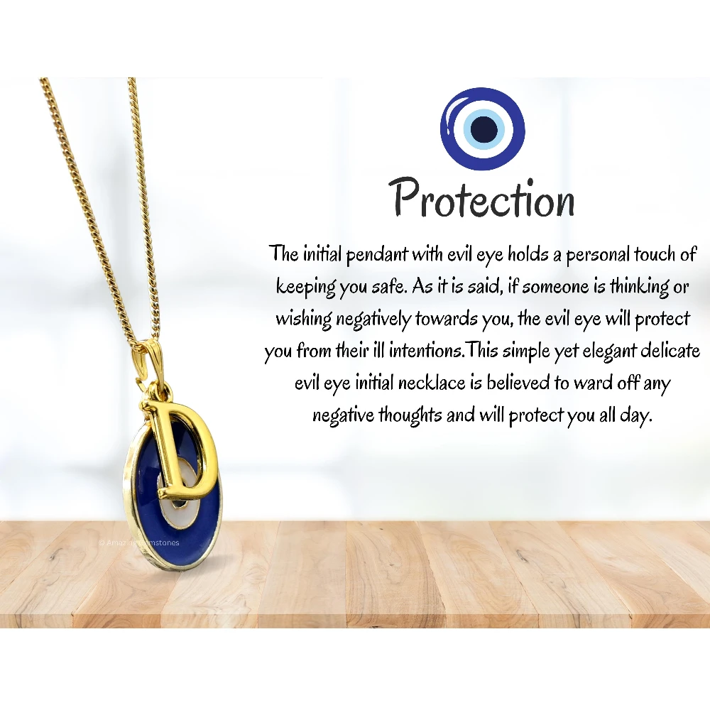 Evil Eye Pendant Necklace with D Initial