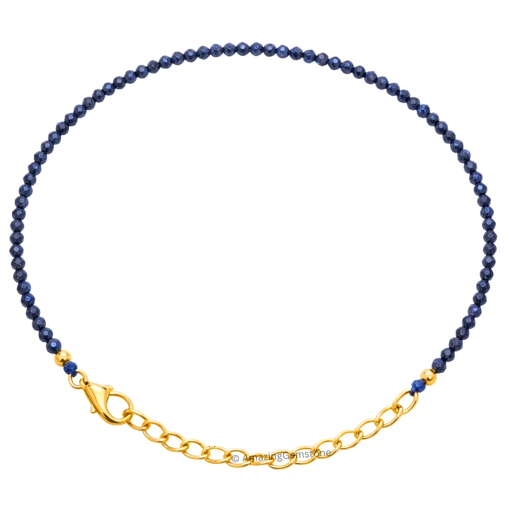 Blue Sunstone Dyed Crystal Bracelet - 2mm Faceted Bead (Gold)
