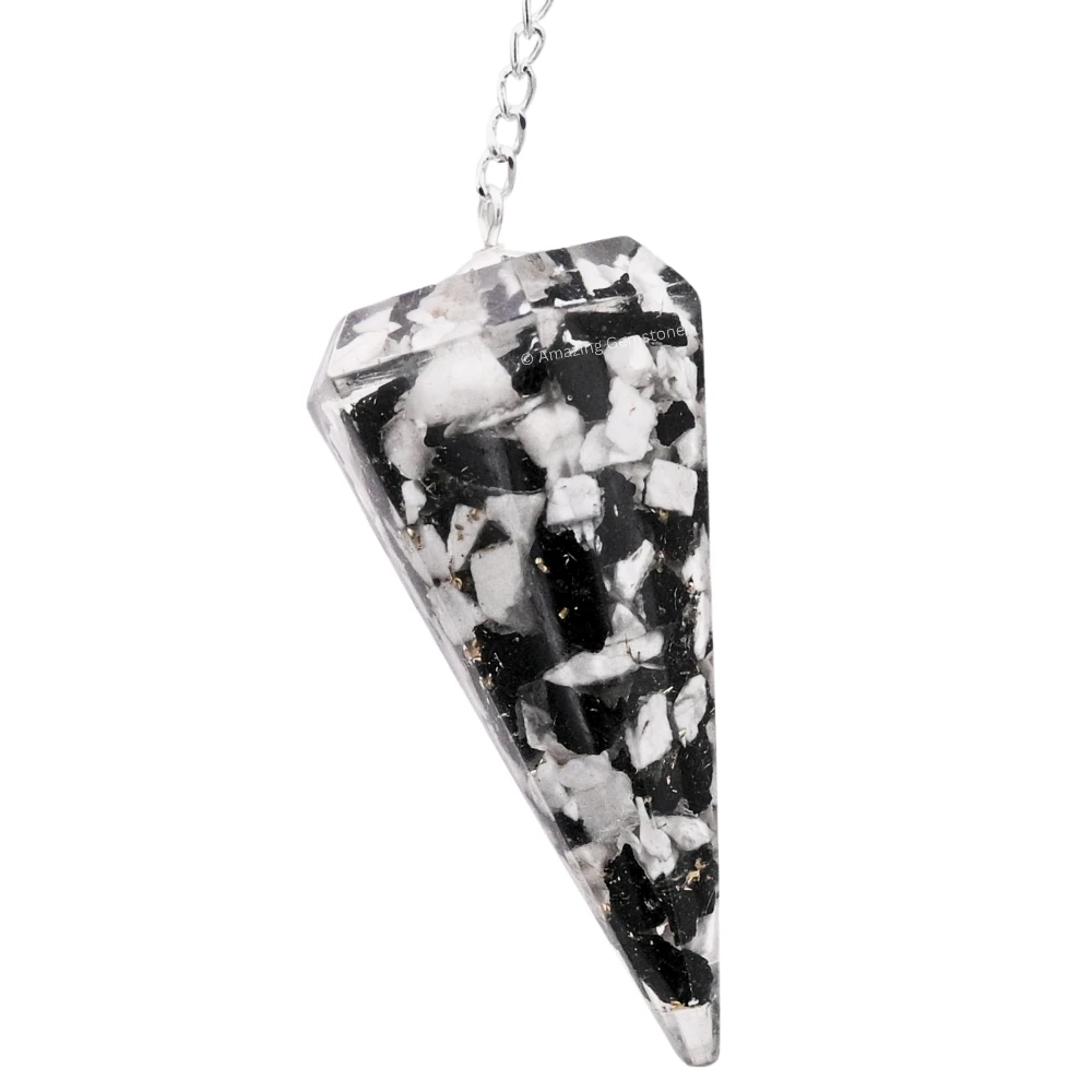 Black and White Tourmaline Orgone Pendulum
