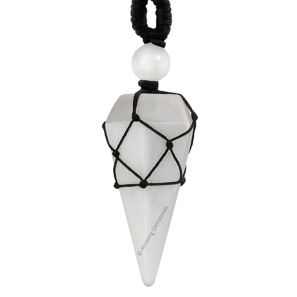 Selenite Pendulum Pendant Necklace (Macrame)
