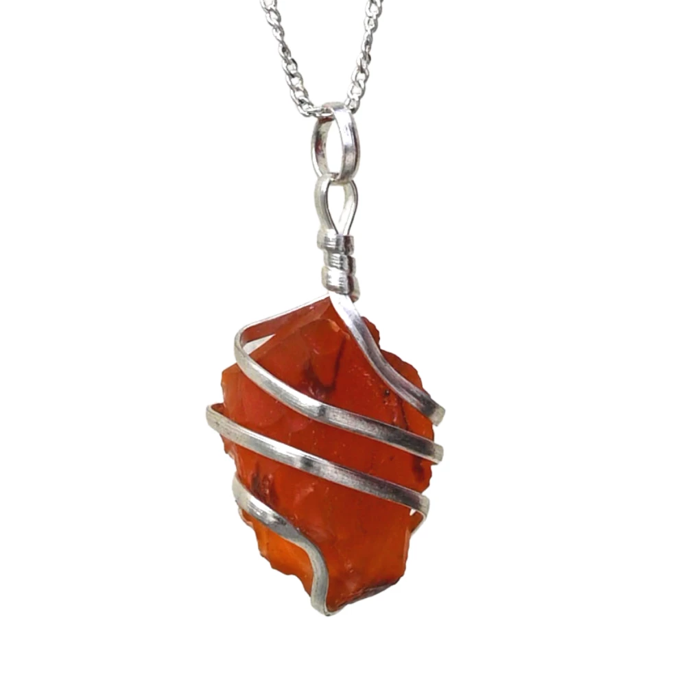 Carnelian Necklace - Raw Crystal (Silver)