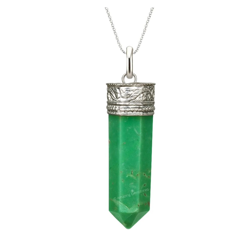 Chrysoprase Necklace - Pencil Point (Silver)