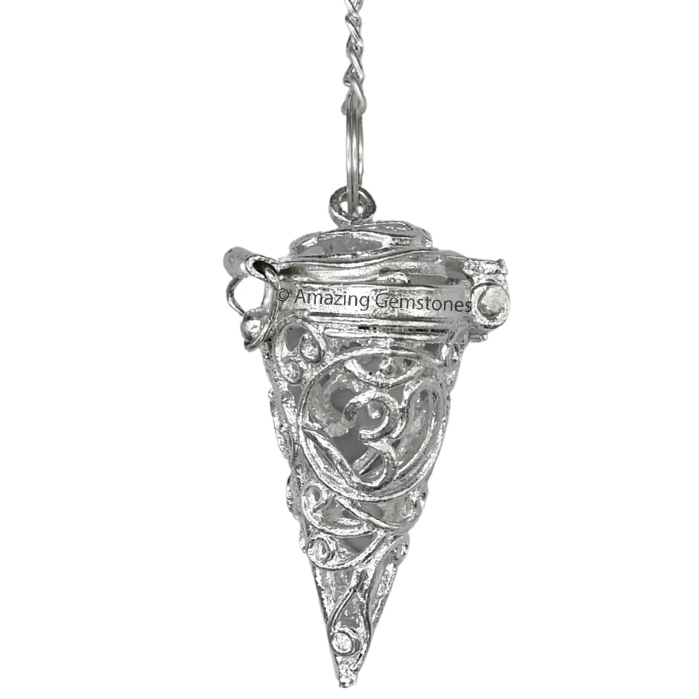 Copper Metal Pendulum - Silver Om Chamber Cone (MP106)