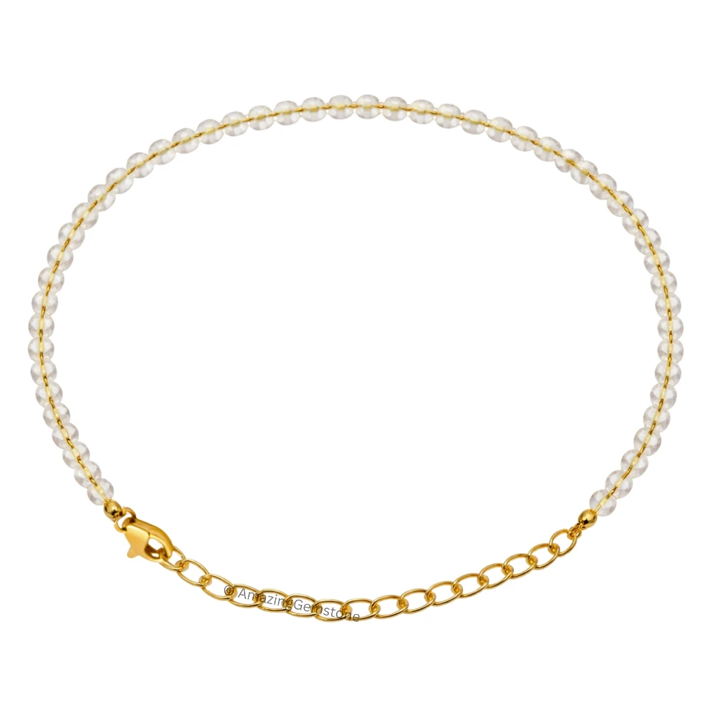 Lemon Quartz Crystal Bracelet - 2mm Faceted Bead (Gold)