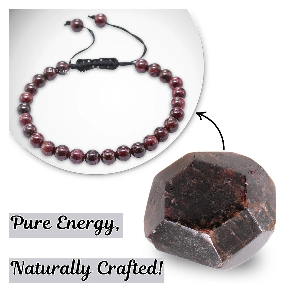 Garnet Healing Crystal Bracelets - 6mm Beads (Adjustable)