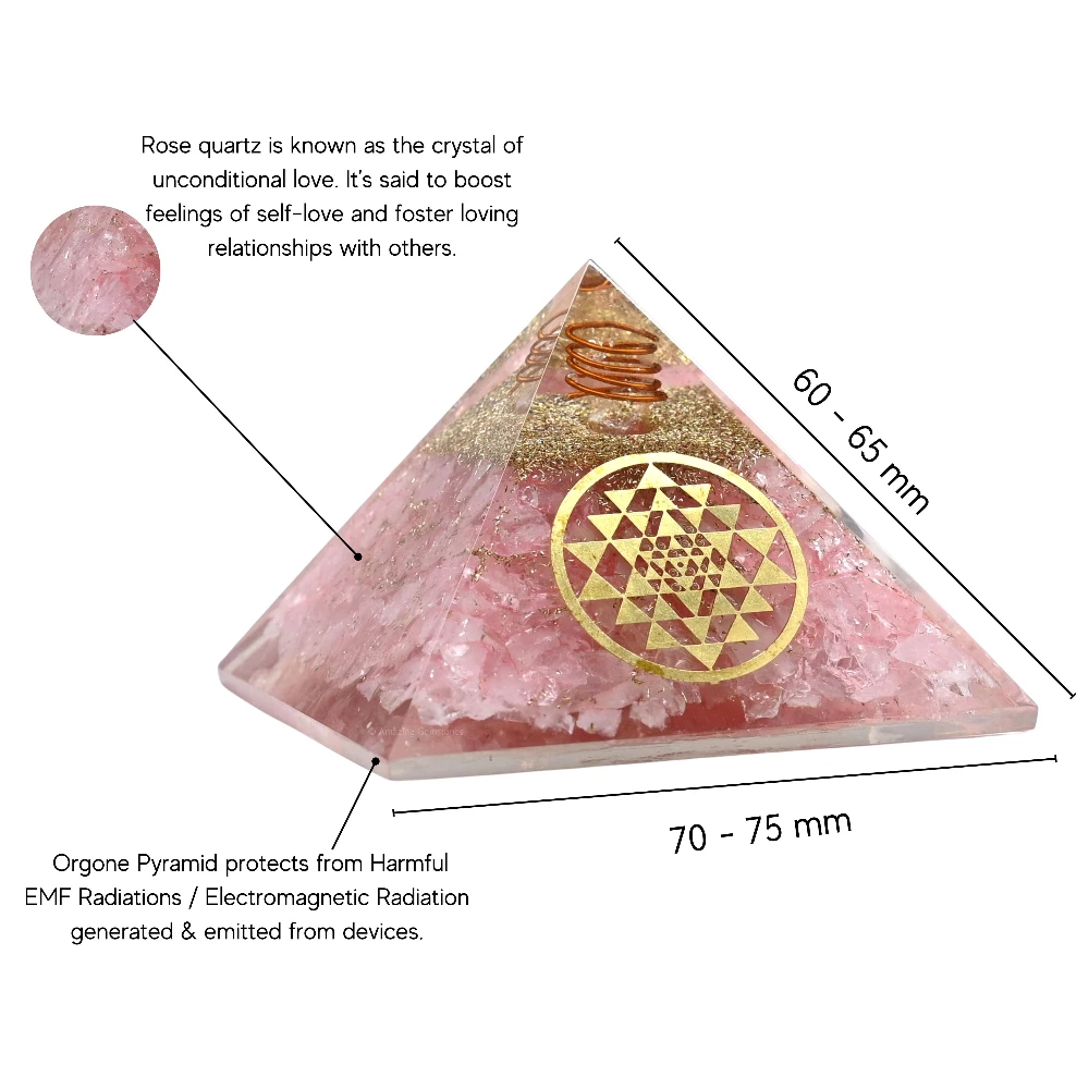 Rose Quartz Orgone Pyramid - Round Sri Yantra