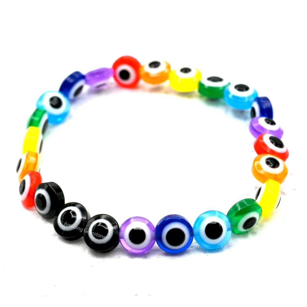Multi Evil Eye Bracelet (Flat Round Beads)