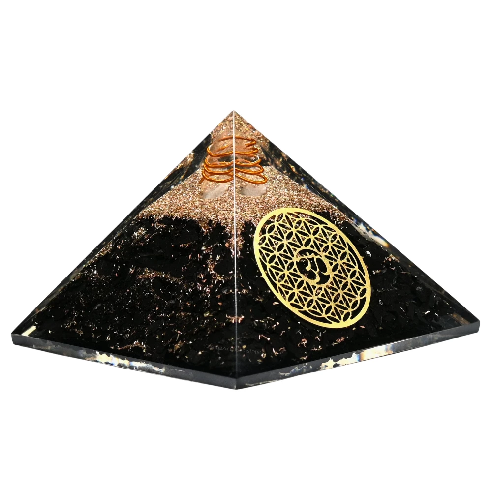 Black Tourmaline Orgone Pyramid - OM Flower of Life