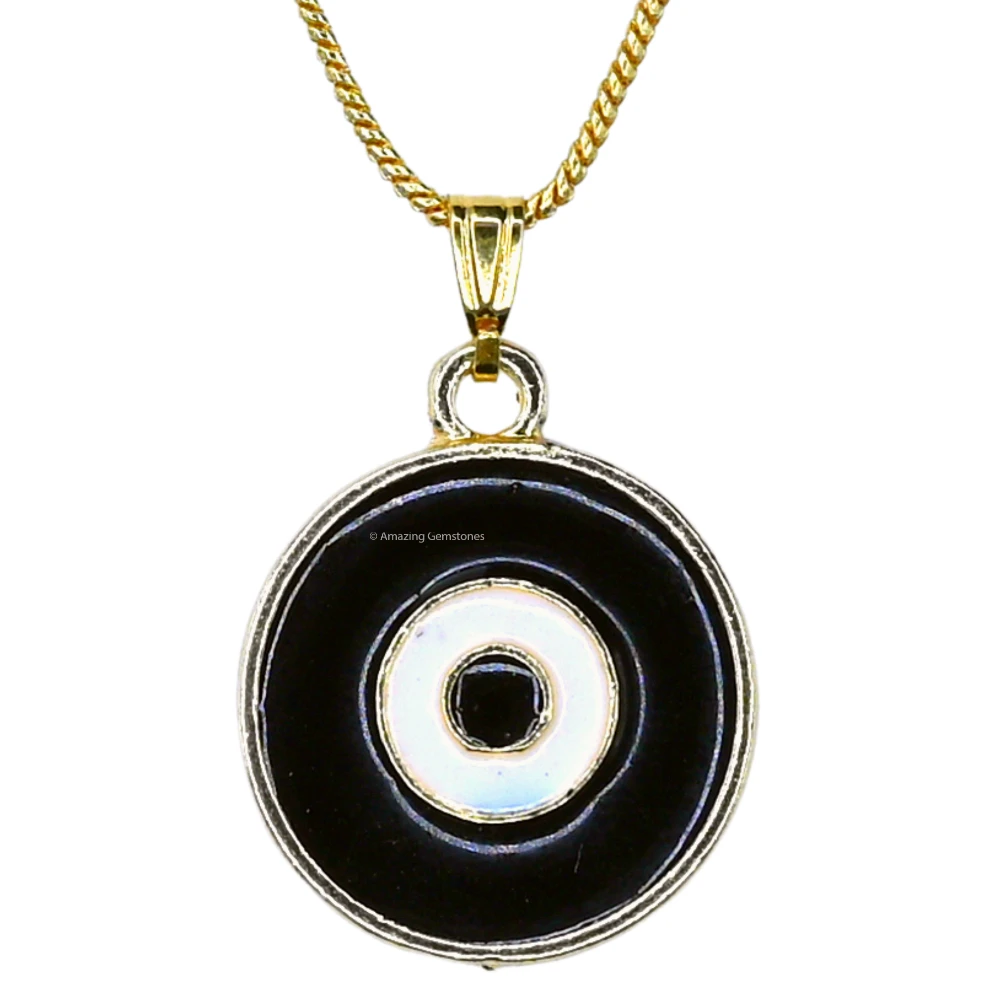 Black Evil Eye Pendant - Round (Gold)