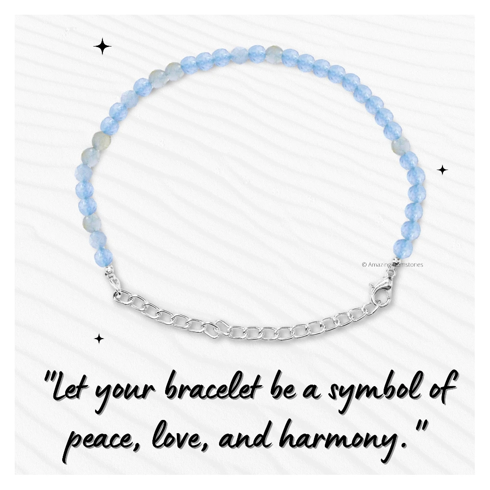 Aquamarine Crystal Bracelet - 2mm Faceted Bead (Silver)