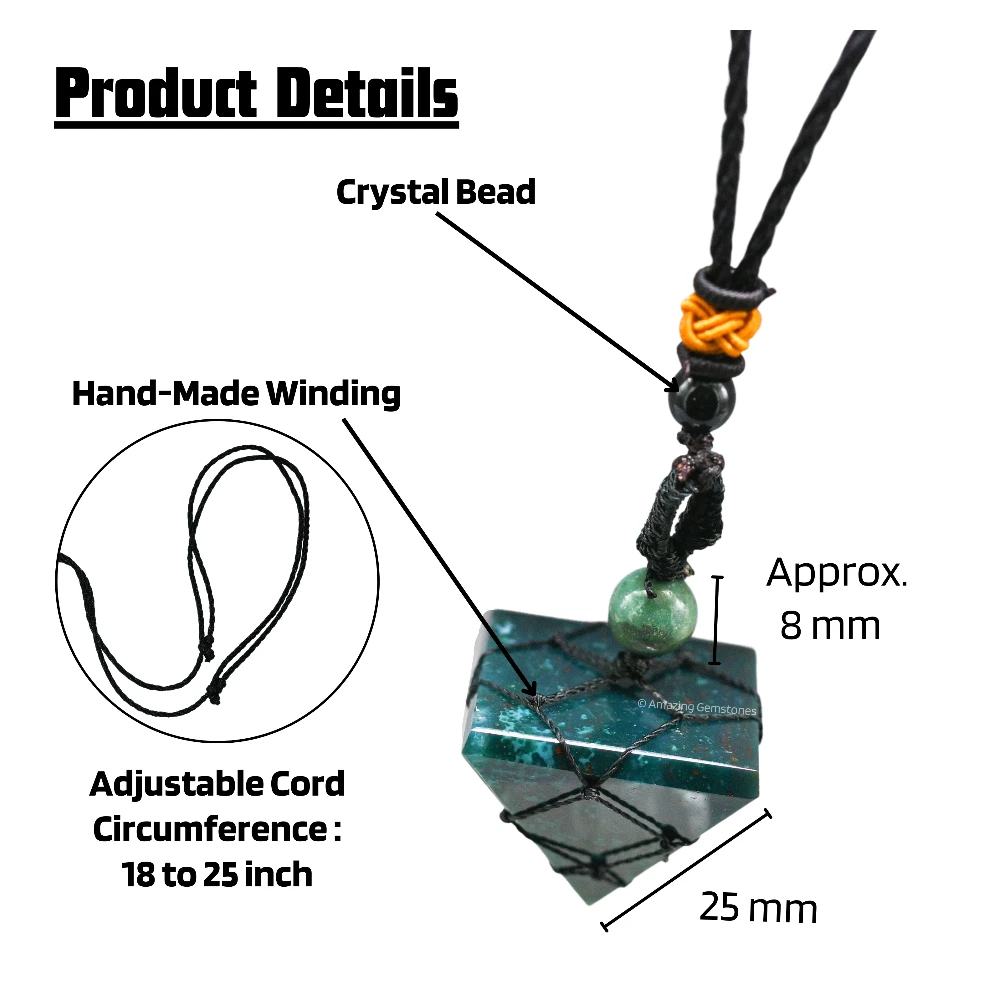 Bloodstone Pyramid Pendant Necklace (Macrame)
