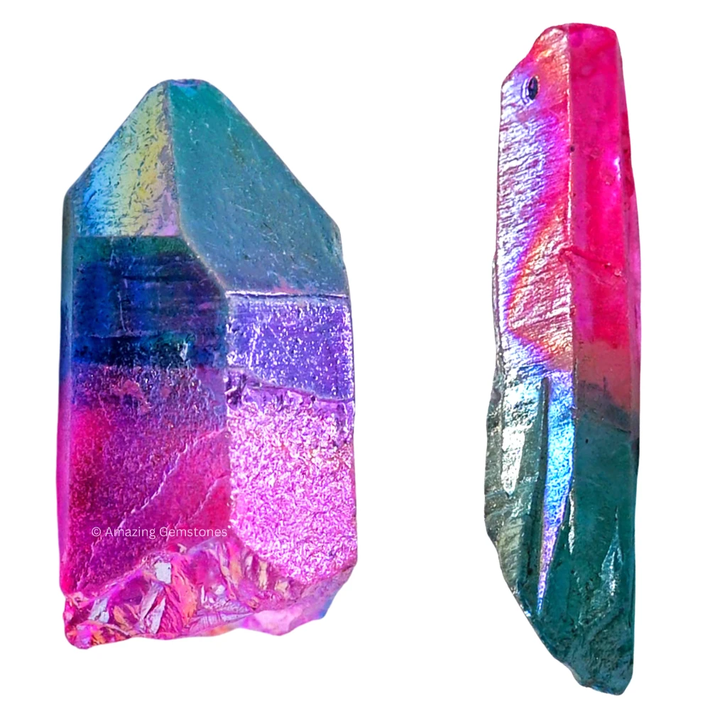 Rose Aqua Aura Quartz Raw Crystal Points (5 Pieces)