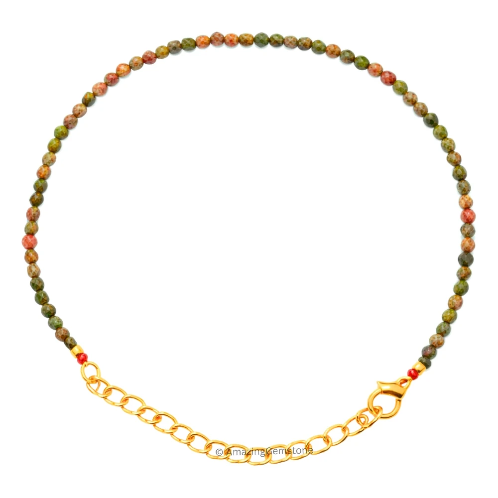 Unakite Crystal Bracelet - 2mm Faceted Bead (Gold)