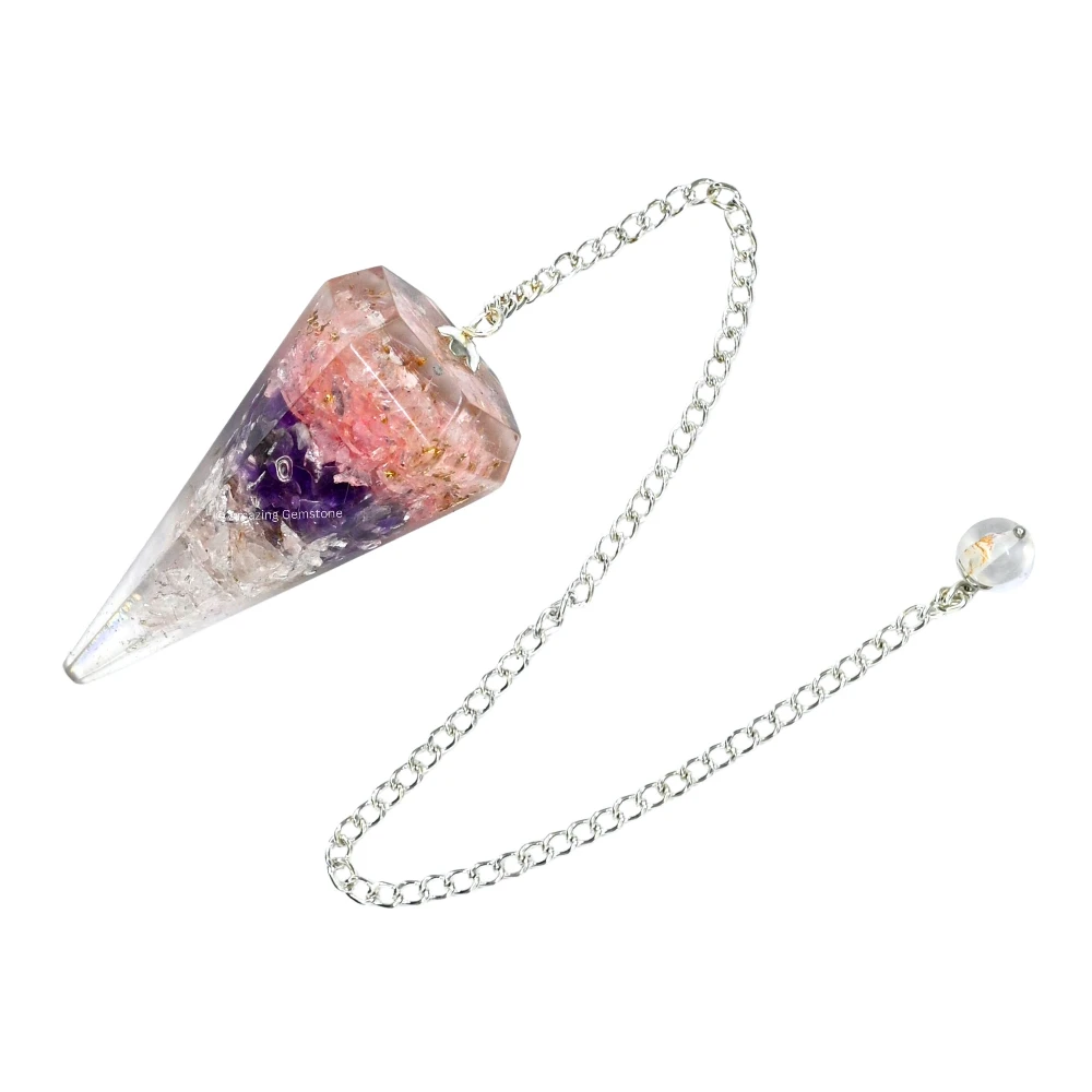 Rose Quartz Amethyst Clear Quartz Orgone Pendulum (Layered)